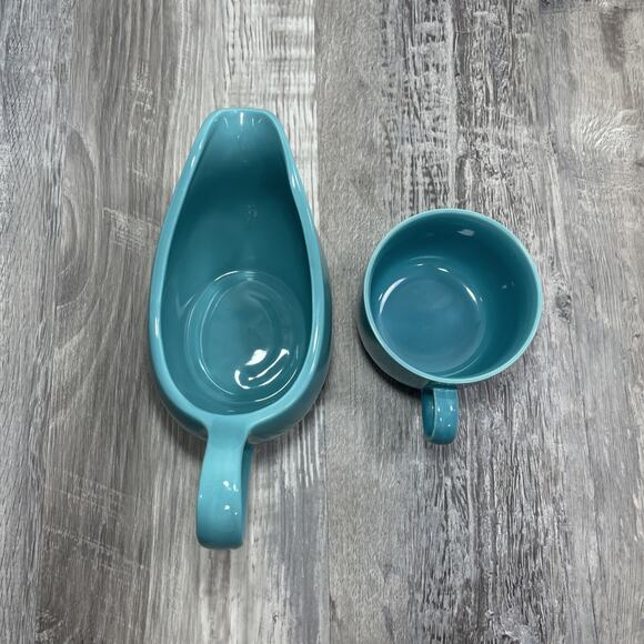 Mervyns Japan Gravy Boat Dish Teal Blue & Small Cup Mug Vintage - Picture 12 of 16